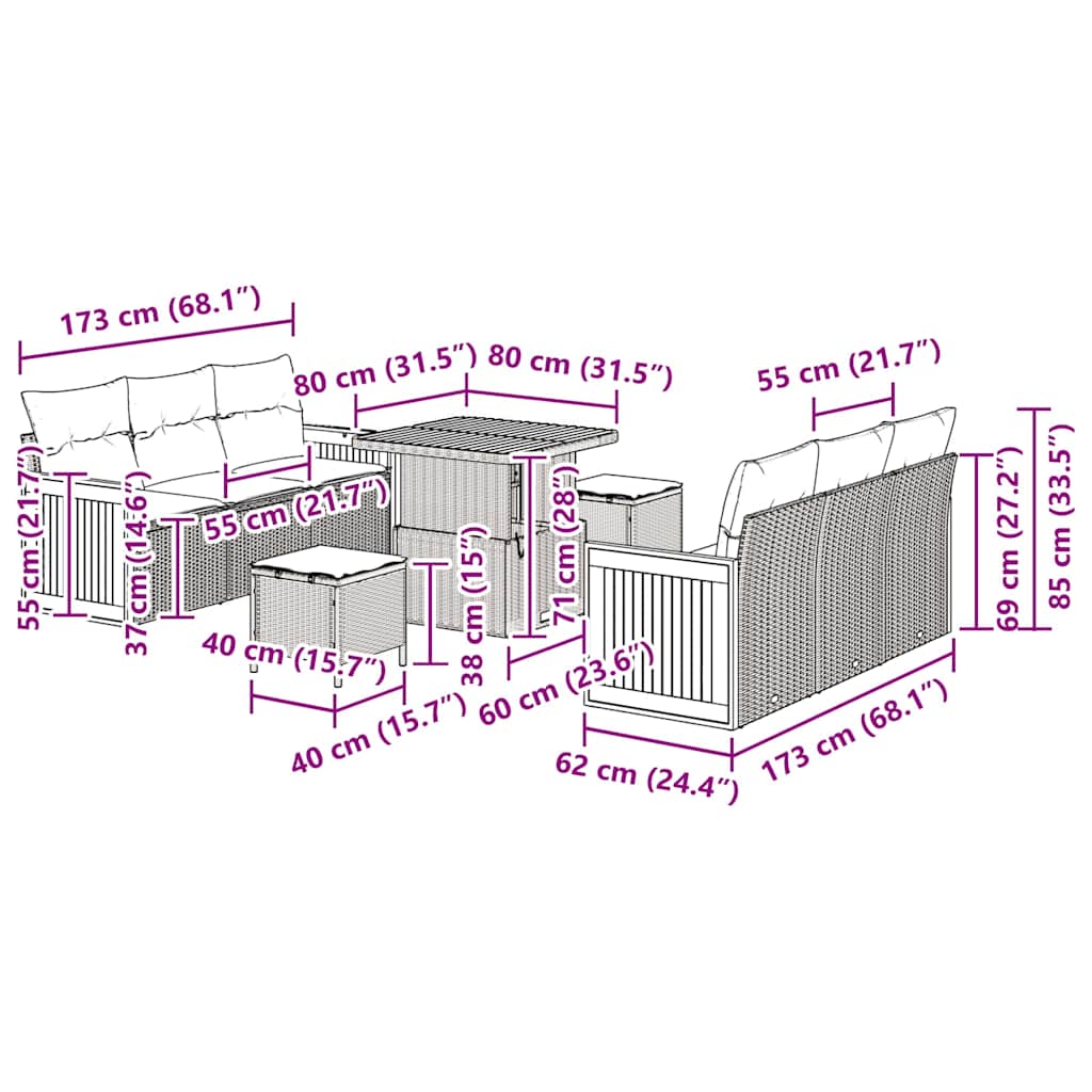 vidaXL Σετ Καναπέ Κήπου 9 pcs μπεζ και ανοιχτό γκρι 80 x 80 x 71 cm
