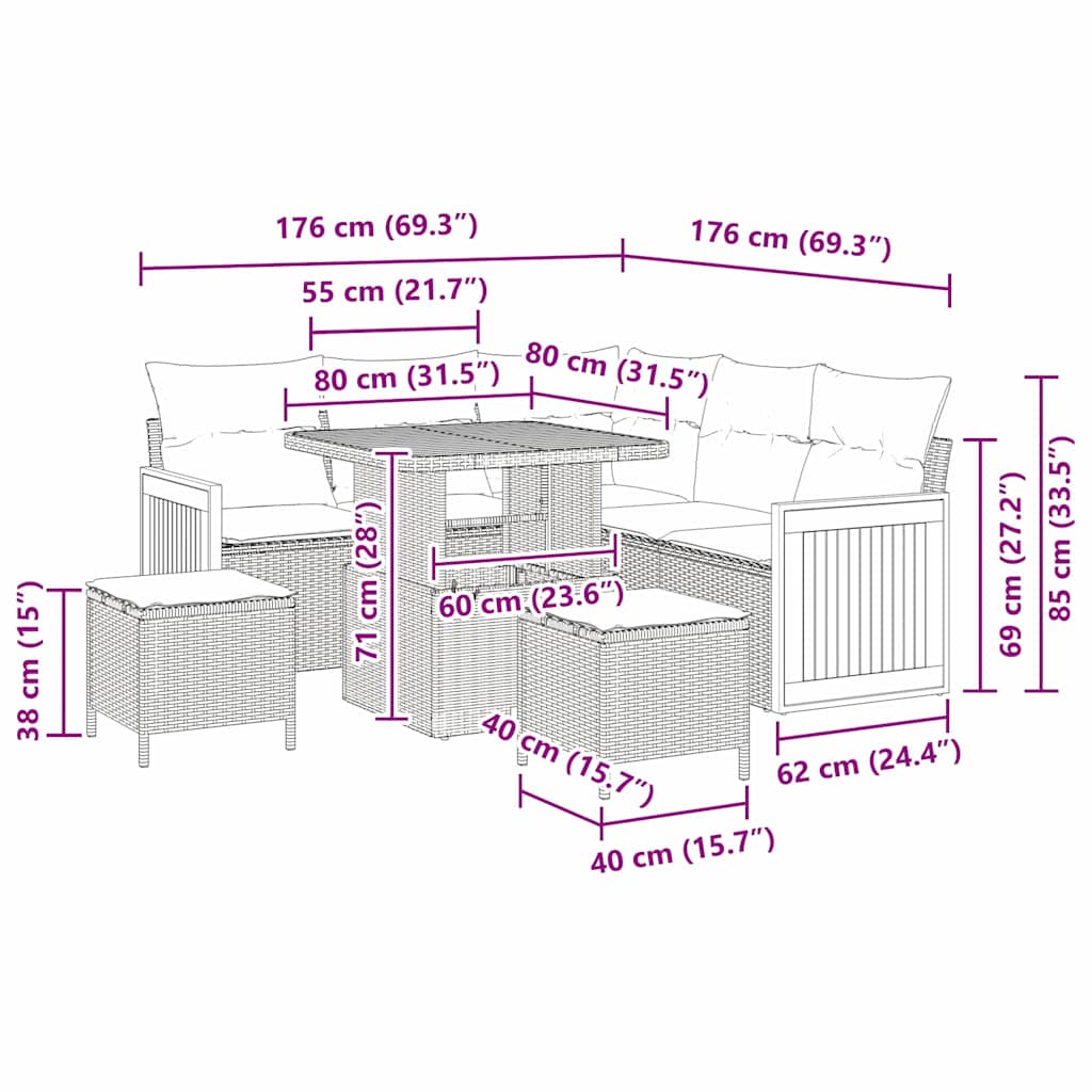 vidaXL Σετ Καναπέ Κήπου με μαξιλάρι 8 pcs Γκρι