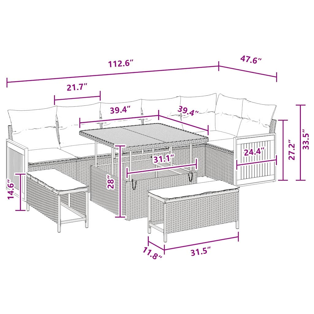 vidaXL Σετ Καναπέ Κήπου 9 Τεμαχίων με Μαξιλάρια Μαύρο Πολυ Ρατάν Ακακία