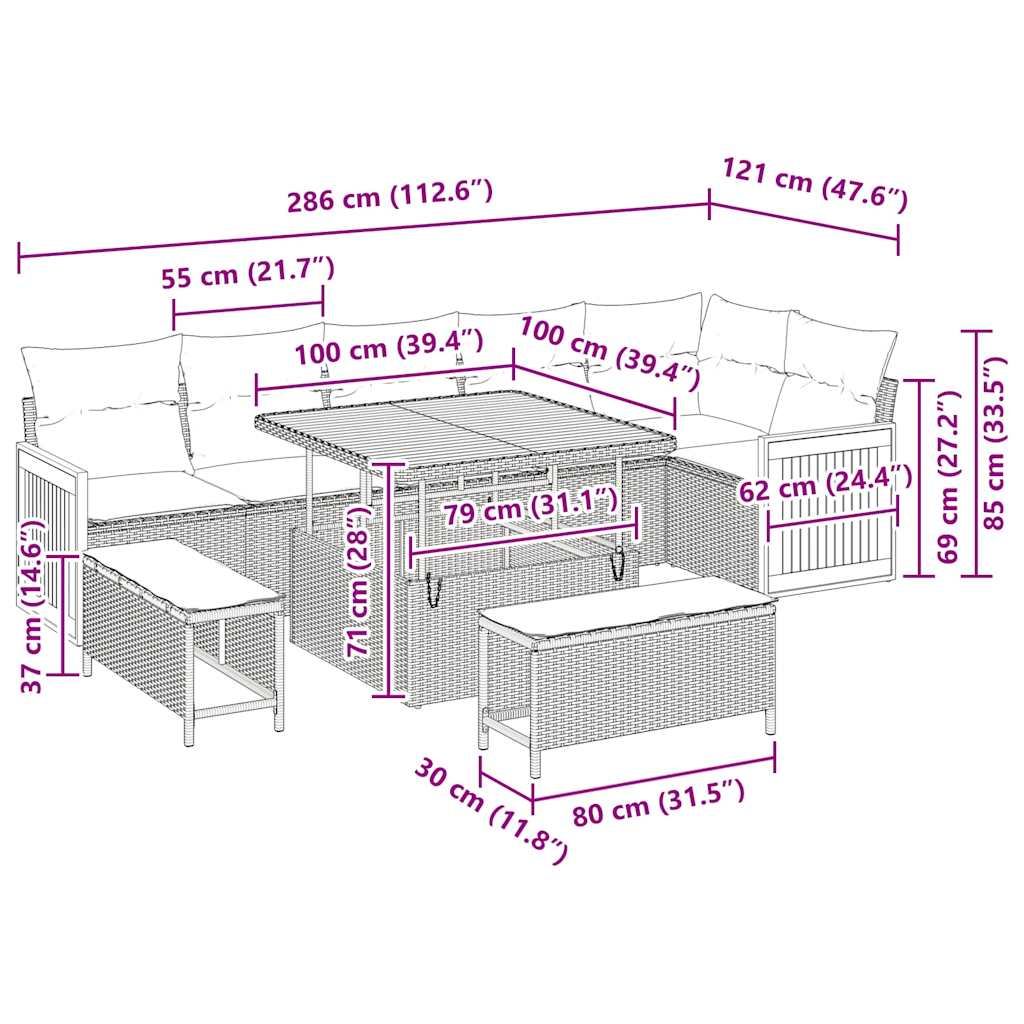 vidaXL 9 Piece Garden Sofa Set with Cushions Beige Poly Rattan Acacia