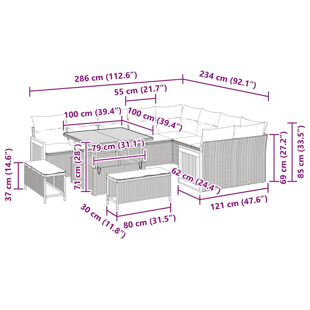 vidaXL Σετ Σαφακιών Κήπου 12 Τεμαχίων με Μαξιλάρια Μπεζ Πολυ Ρατάν Ακακία