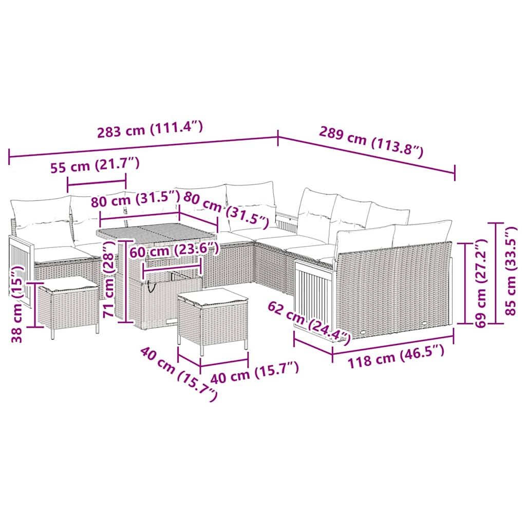 vidaXL Σετ Καναπέ Κήπου με μαξιλάρι 13 pcs Γκρι