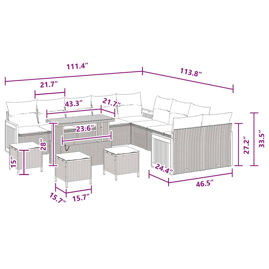 Σετ Κήπου vidaXL 14 Τεμαχίων με Μαξιλάρια Μαύρο Πολυ Ράταν Ακακία