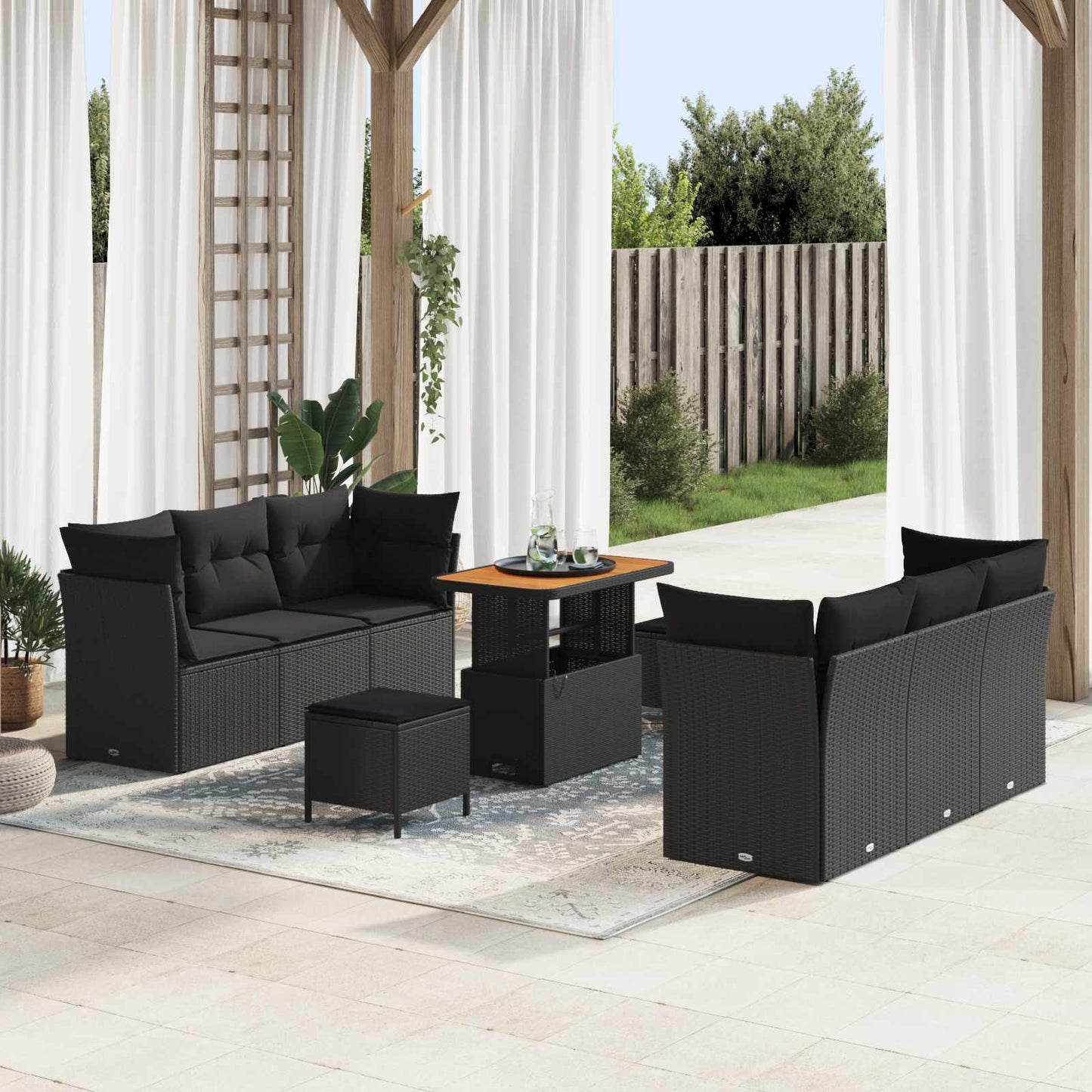 vidaXL Σετ Καναπέ Κήπου με μαξιλάρι 9 pcs Μαύρο 90 x 55 x 71 cm