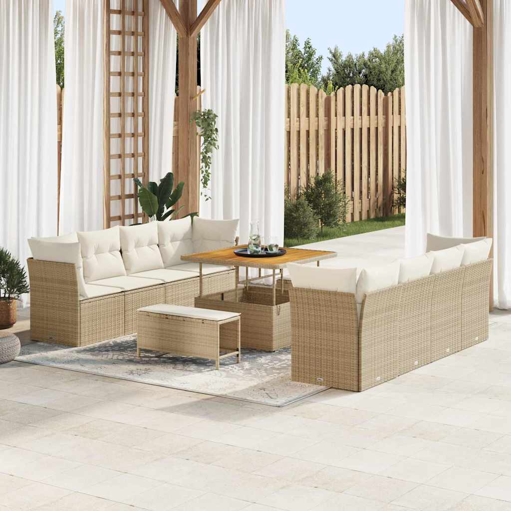 vidaXL Σετ Καναπέ Κήπου 11 pcs Μπεζ και Κρέμα συνθετικό ρατάν