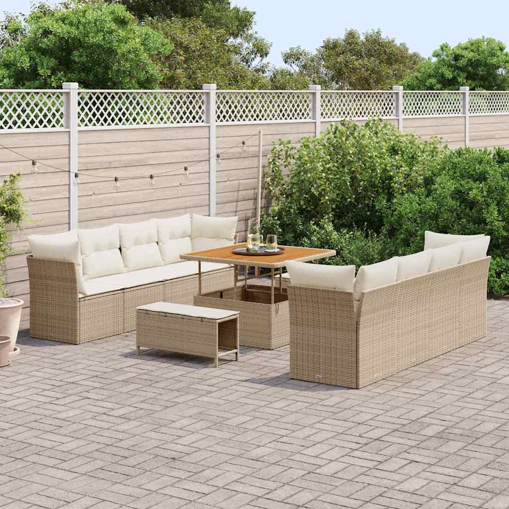 vidaXL Σετ Καναπέ Κήπου 11 pcs Μπεζ και Κρέμα συνθετικό ρατάν