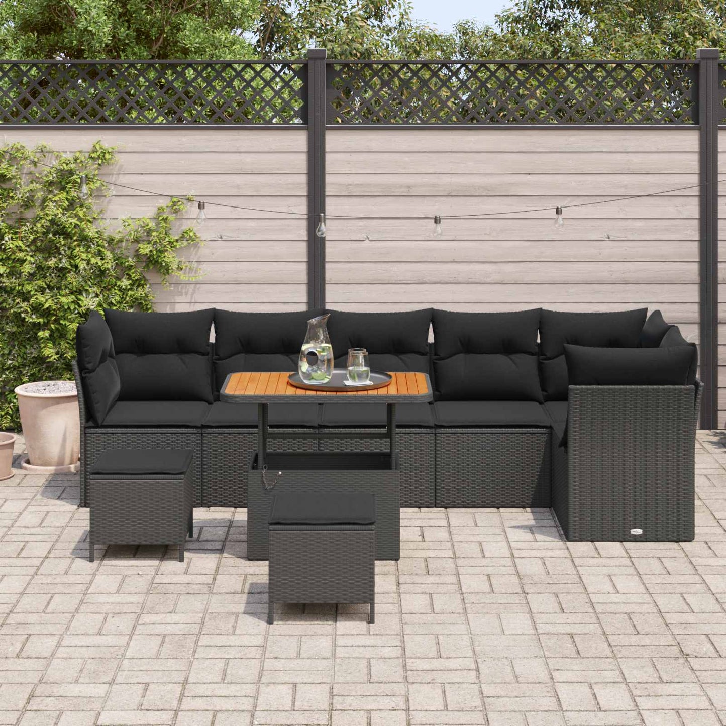 vidaXL Σετ Καναπέ Κήπου με μαξιλάρι 9 pcs Μαύρο 90 x 55 x 71 cm