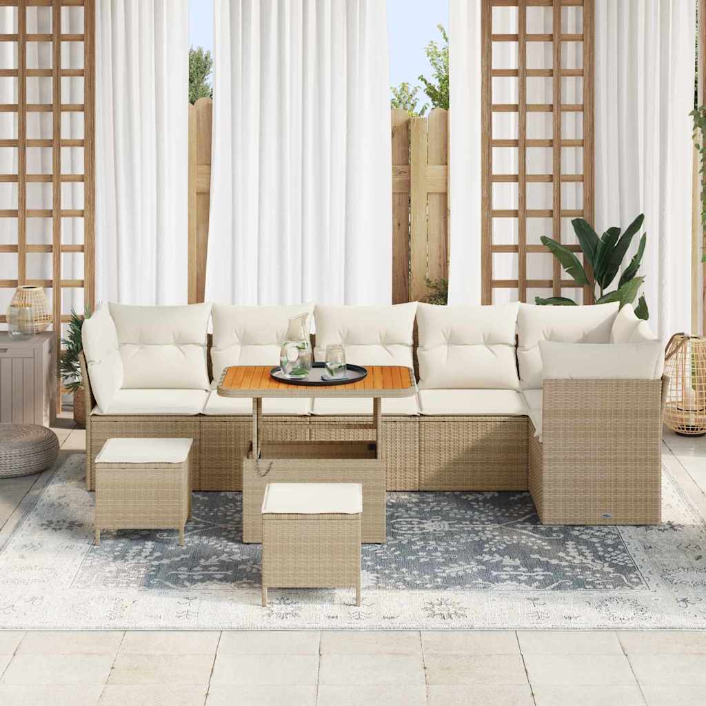 vidaXL Σετ Καναπέ Κήπου με μαξιλάρι με αποθήκευση 9 pcs μπεζ και κρεμ