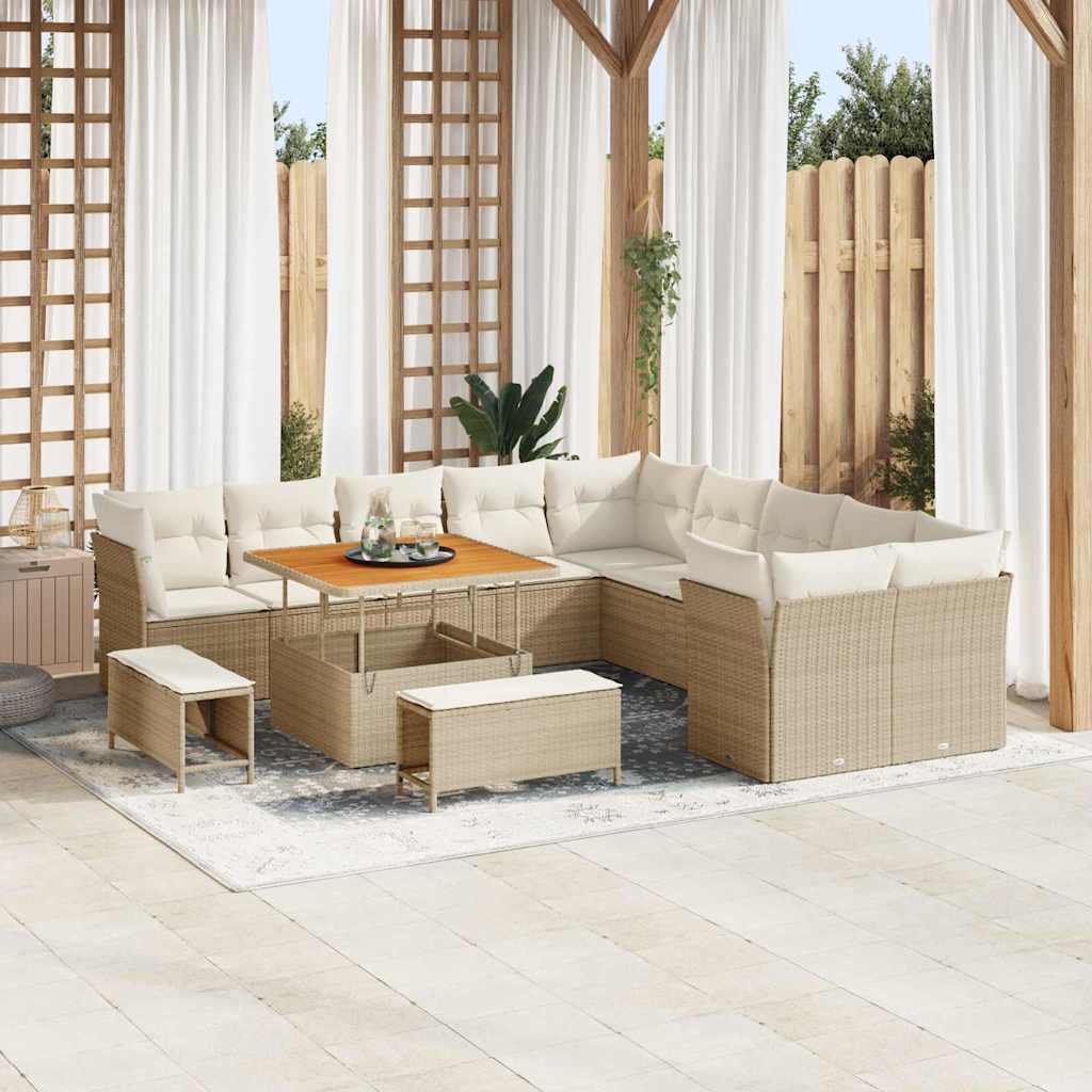 vidaXL Σετ Καναπέ Κήπου 13 pcs Μπεζ και Κρέμα συνθετικό ρατάν