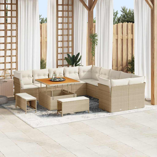 vidaXL Σετ Καναπέ Κήπου 13 pcs Μπεζ και Κρέμα συνθετικό ρατάν