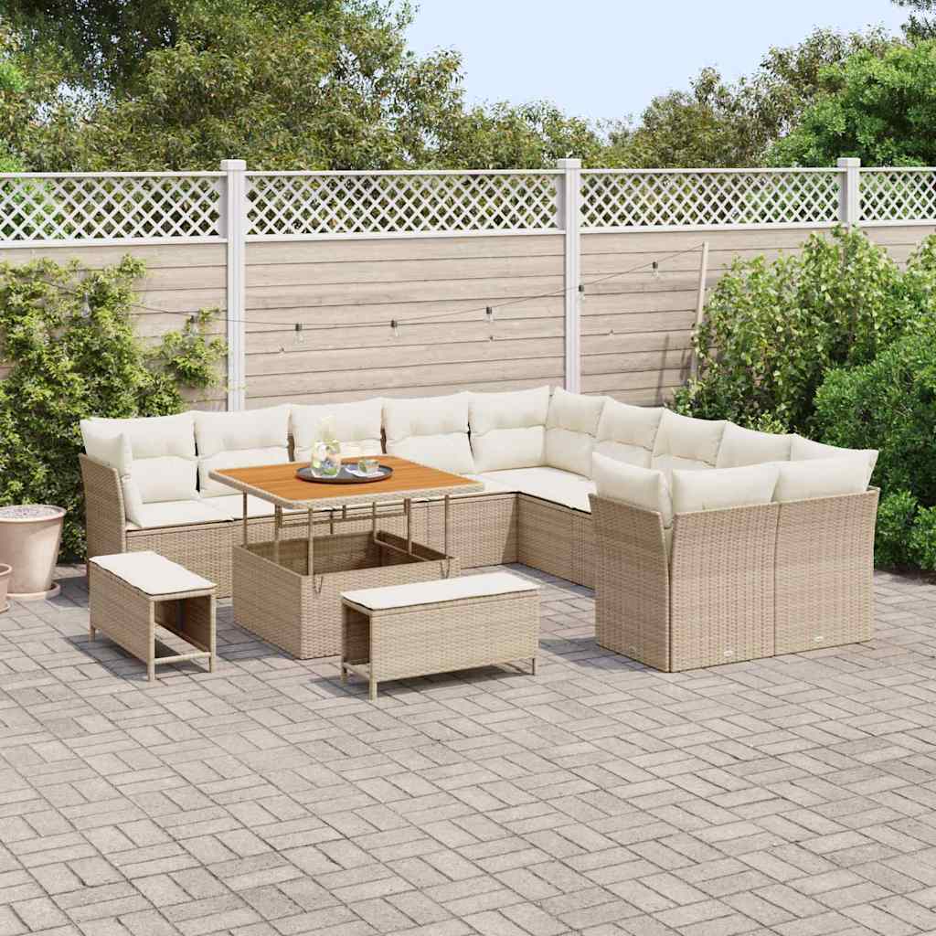 vidaXL Σετ Καναπέ Κήπου 13 pcs Μπεζ και Κρέμα συνθετικό ρατάν