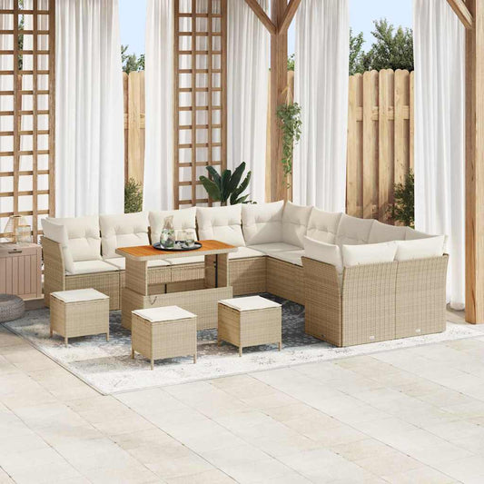 vidaXL Σετ Καναπέ Κήπου 14 pcs Μπεζ και Κρέμα συνθετικό ρατάν
