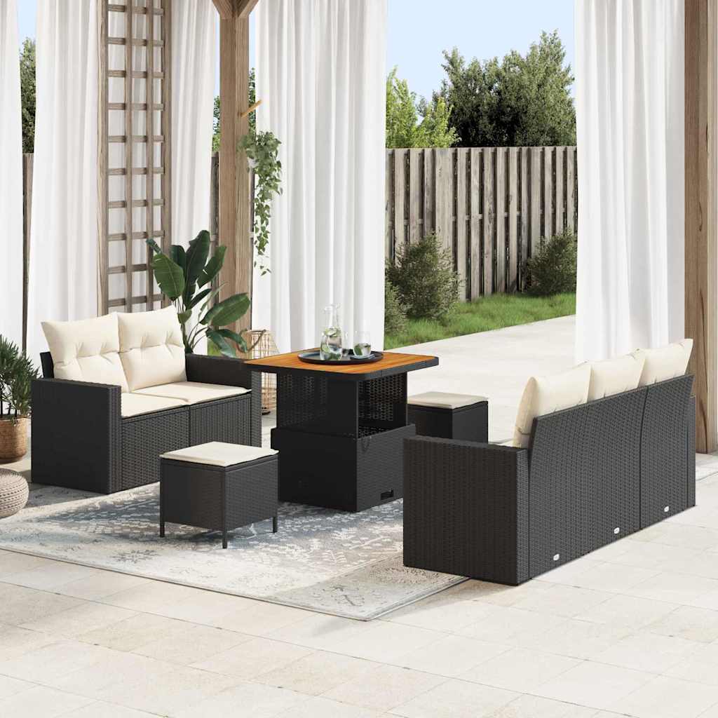 vidaXL Σετ Καναπέ Κήπου 8 pcs Μαύρο και Κρέμα συνθετικό ρατάν