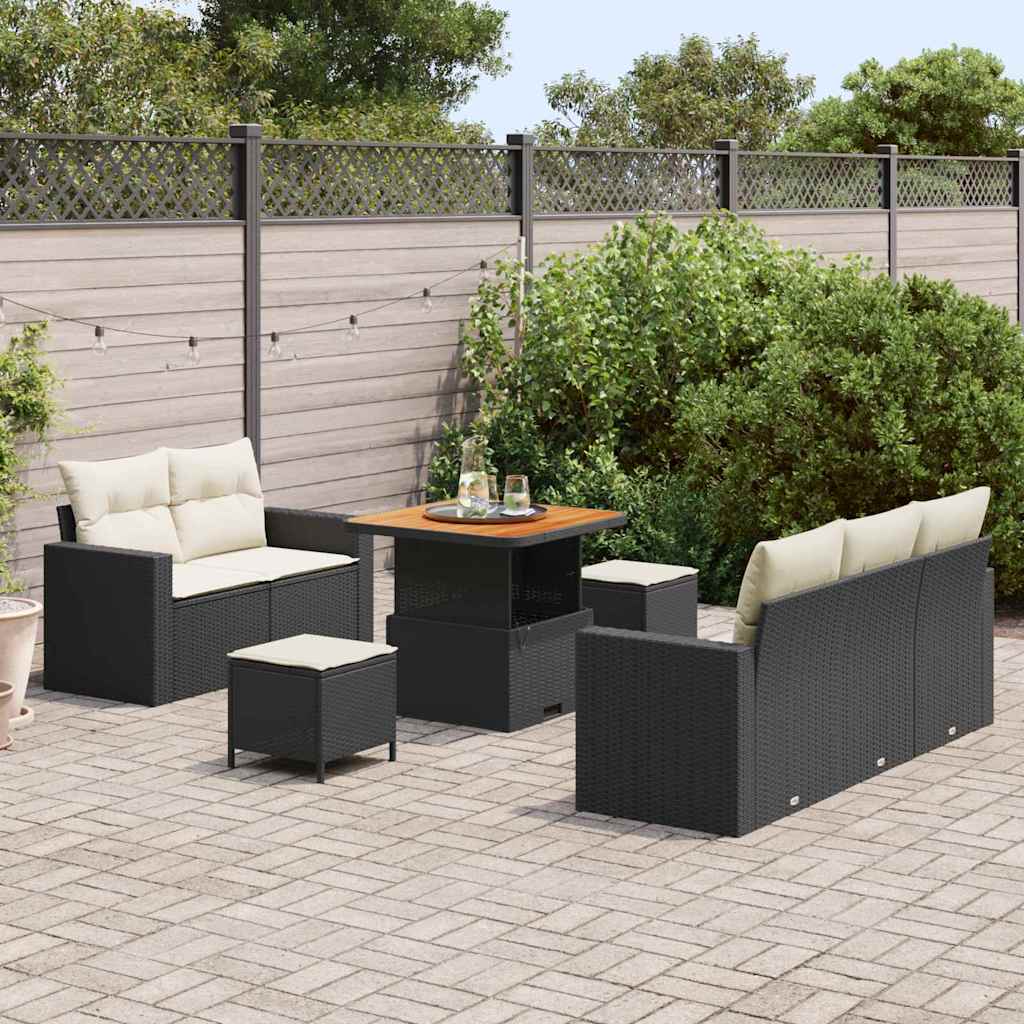 vidaXL Σετ Καναπέ Κήπου 8 pcs Μαύρο και Κρέμα συνθετικό ρατάν
