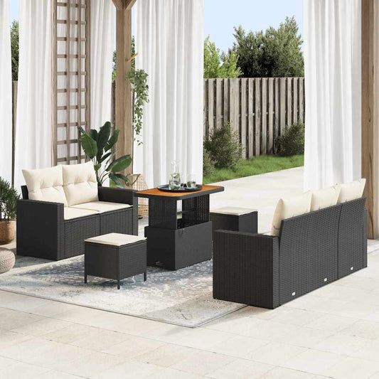 vidaXL Σετ Καναπέ Κήπου 8 pcs Μαύρο και Κρέμα συνθετικό ρατάν