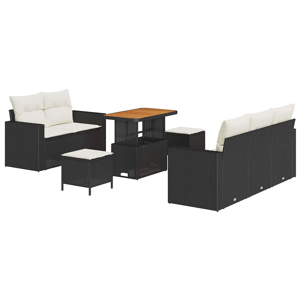 vidaXL Σετ Καναπέ Κήπου 8 pcs Μαύρο και Κρέμα συνθετικό ρατάν