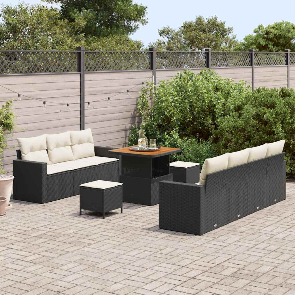 vidaXL Σετ Καναπέ Κήπου με μαξιλάρι 10 pcs Μαύρο και κρεμ