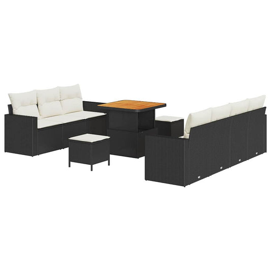 vidaXL Σετ Καναπέ Κήπου με μαξιλάρι 10 pcs Μαύρο και κρεμ