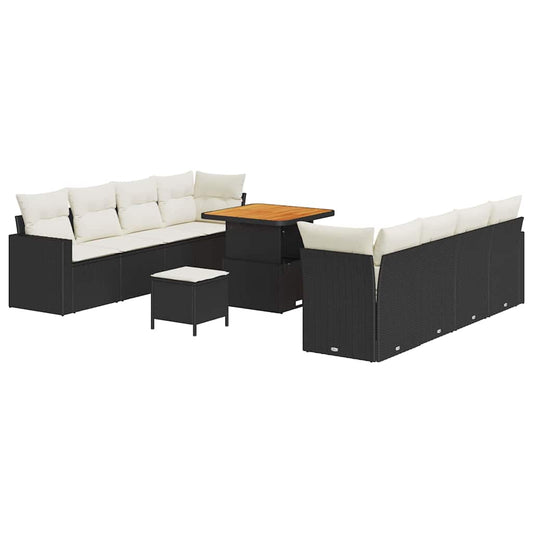 vidaXL Σετ Καναπέ Κήπου 12 pcs Μαύρο και Κρέμα συνθετικό ρατάν