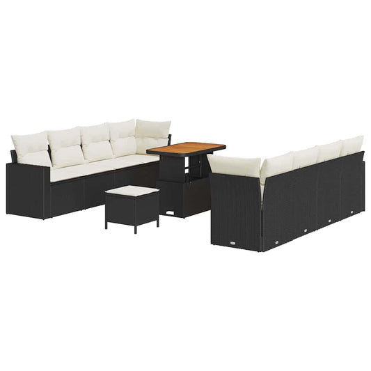 vidaXL Σετ Καναπέ Κήπου 12 pcs Μαύρο και Κρέμα συνθετικό ρατάν