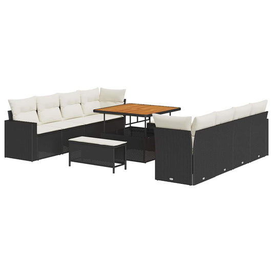 vidaXL Σετ Καναπέ Κήπου 12 pcs Μαύρο και Κρέμα συνθετικό ρατάν