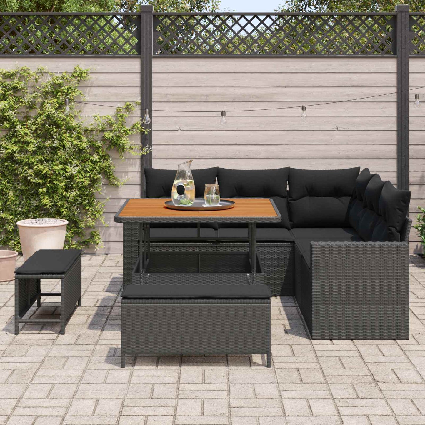 vidaXL Σετ Καναπέ Κήπου με μαξιλάρι 9 pcs Μαύρο συνθετικό ρατάν
