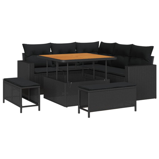 vidaXL Σετ Καναπέ Κήπου με μαξιλάρι 9 pcs Μαύρο συνθετικό ρατάν
