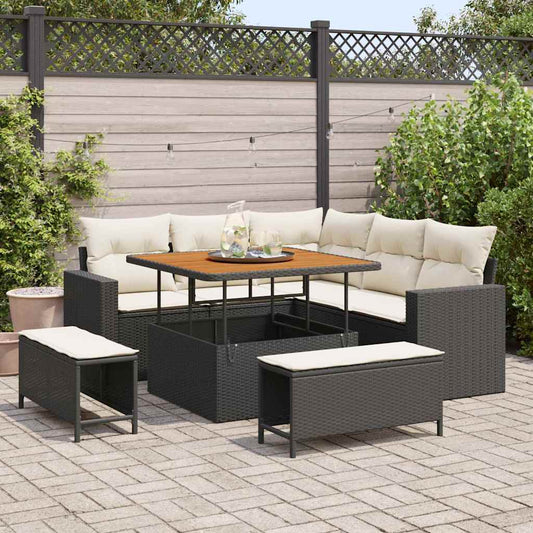 vidaXL Σετ Καναπέ Κήπου 9 pcs Μαύρο και Κρέμα συνθετικό ρατάν
