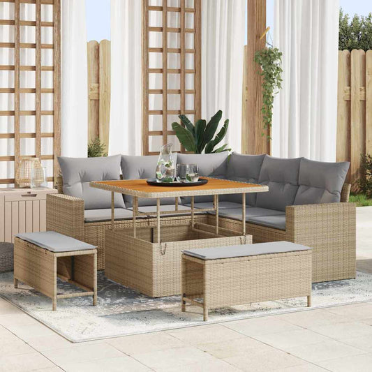 vidaXL Σετ Καναπέ Κήπου 9 pcs Μπέζ και Ανοιχτό Γκρι συνθετικό ρατάν