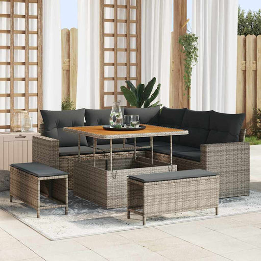 vidaXL Σετ Καναπέ Κήπου με μαξιλάρι 9 pcs Γκρι συνθετικό ρατάν