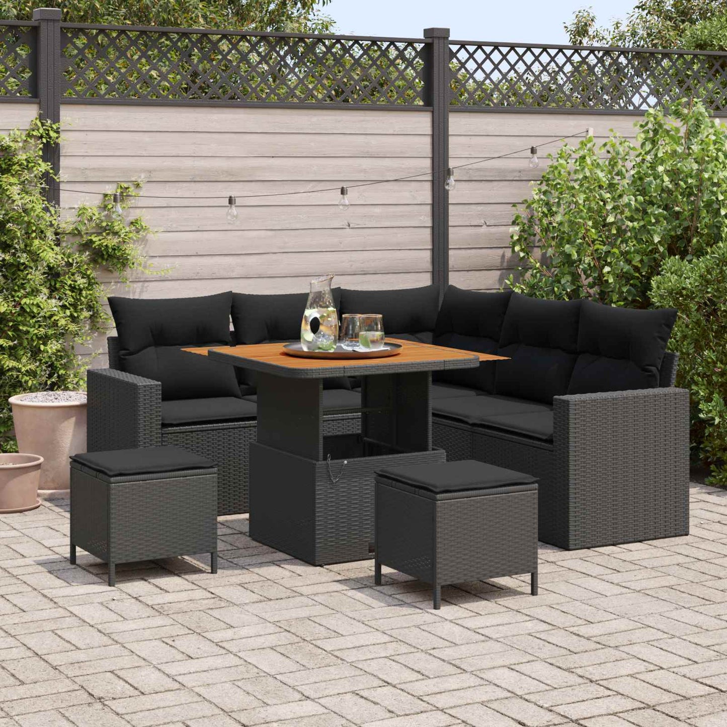 vidaXL Σετ Καναπέ Κήπου με μαξιλάρι 9 pcs Μαύρο συνθετικό ρατάν