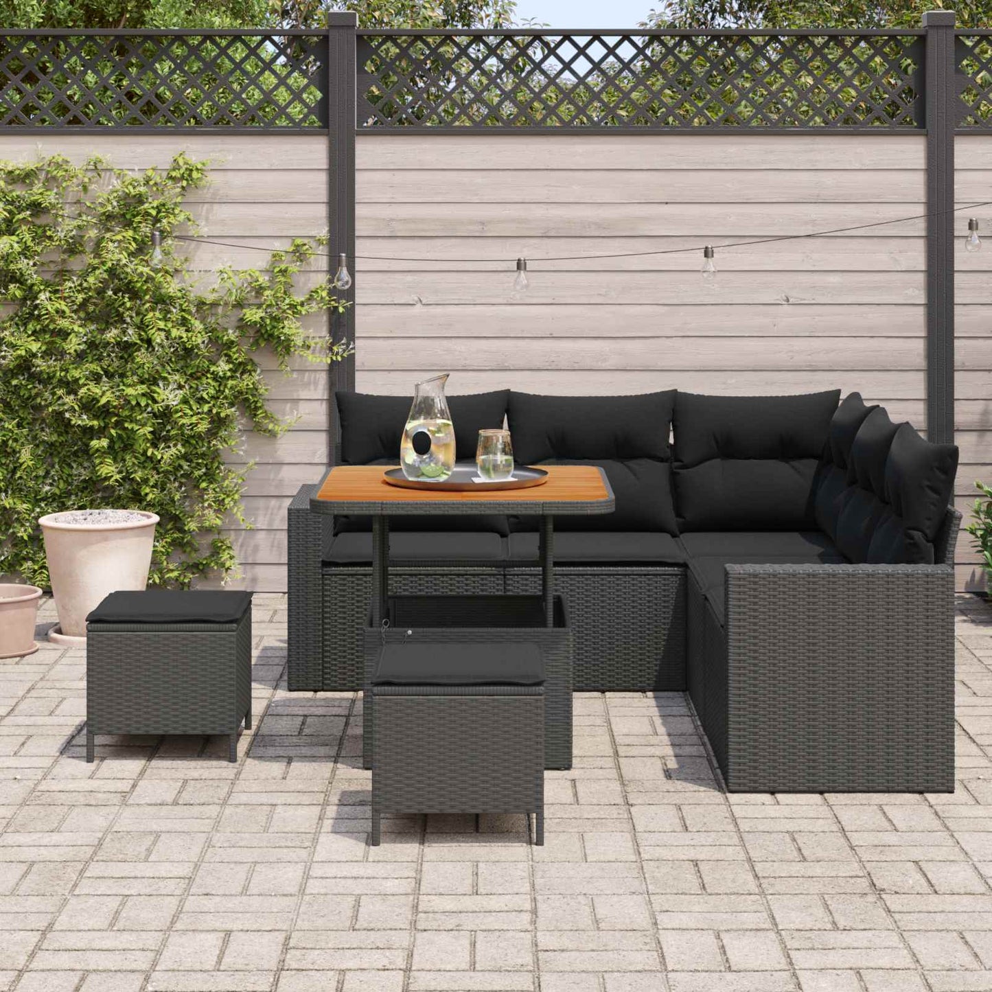 vidaXL Σετ Καναπέ Κήπου με μαξιλάρι 9 pcs Μαύρο συνθετικό ρατάν