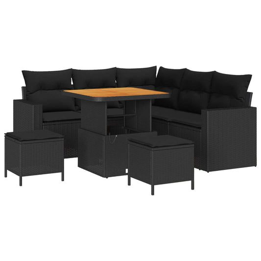 vidaXL Σετ Καναπέ Κήπου με μαξιλάρι 9 pcs Μαύρο συνθετικό ρατάν