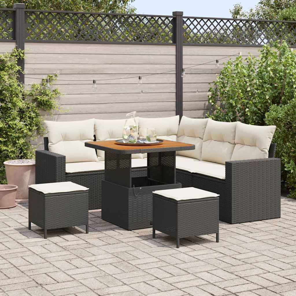 vidaXL Σετ Καναπέ Κήπου 9 pcs Μαύρο και Κρέμα συνθετικό ρατάν