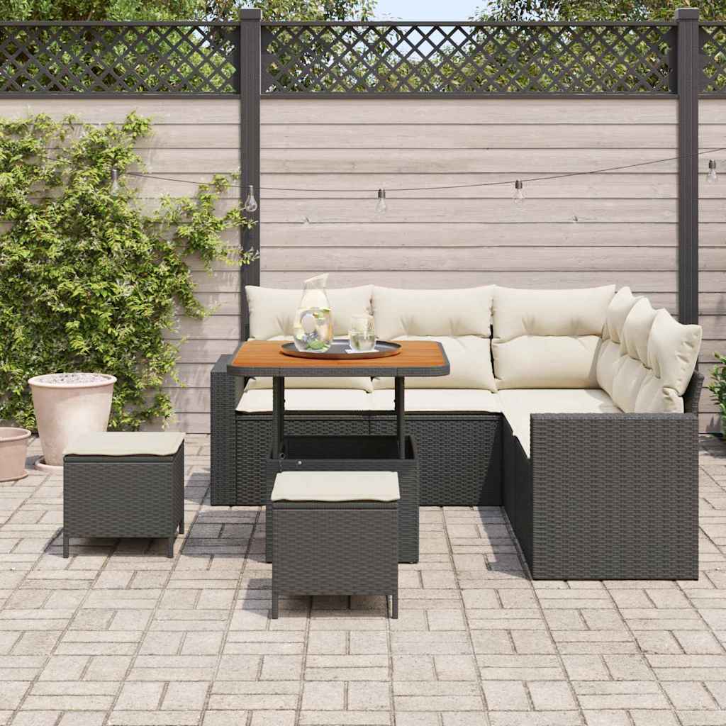 vidaXL Σετ Καναπέ Κήπου 9 pcs Μαύρο και Κρέμα συνθετικό ρατάν
