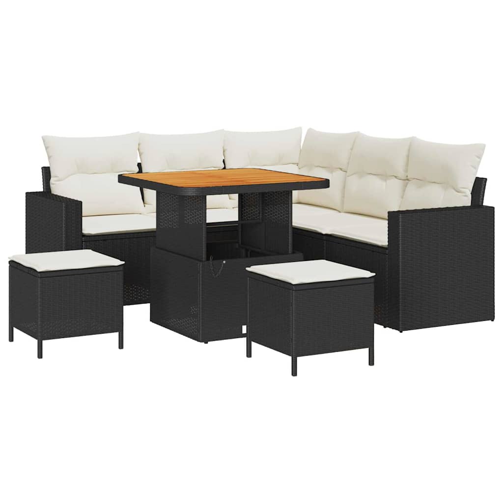 vidaXL Σετ Καναπέ Κήπου 9 pcs Μαύρο και Κρέμα συνθετικό ρατάν