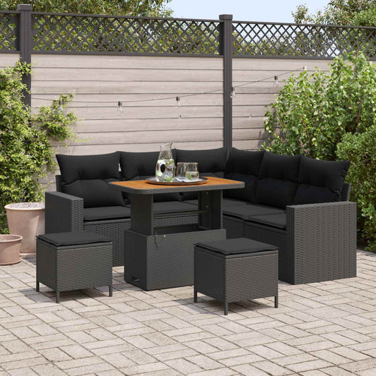 vidaXL Σετ Καναπέ Κήπου με μαξιλάρι 9 pcs Μαύρο συνθετικό ρατάν