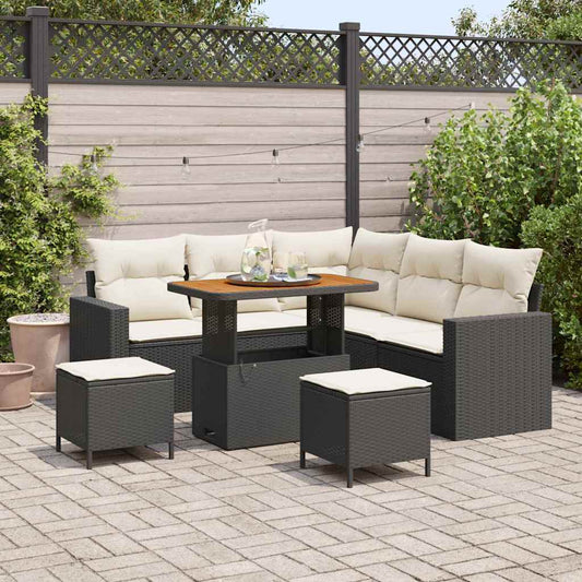vidaXL Σετ Καναπέ Κήπου 9 pcs Μαύρο και Κρέμα συνθετικό ρατάν