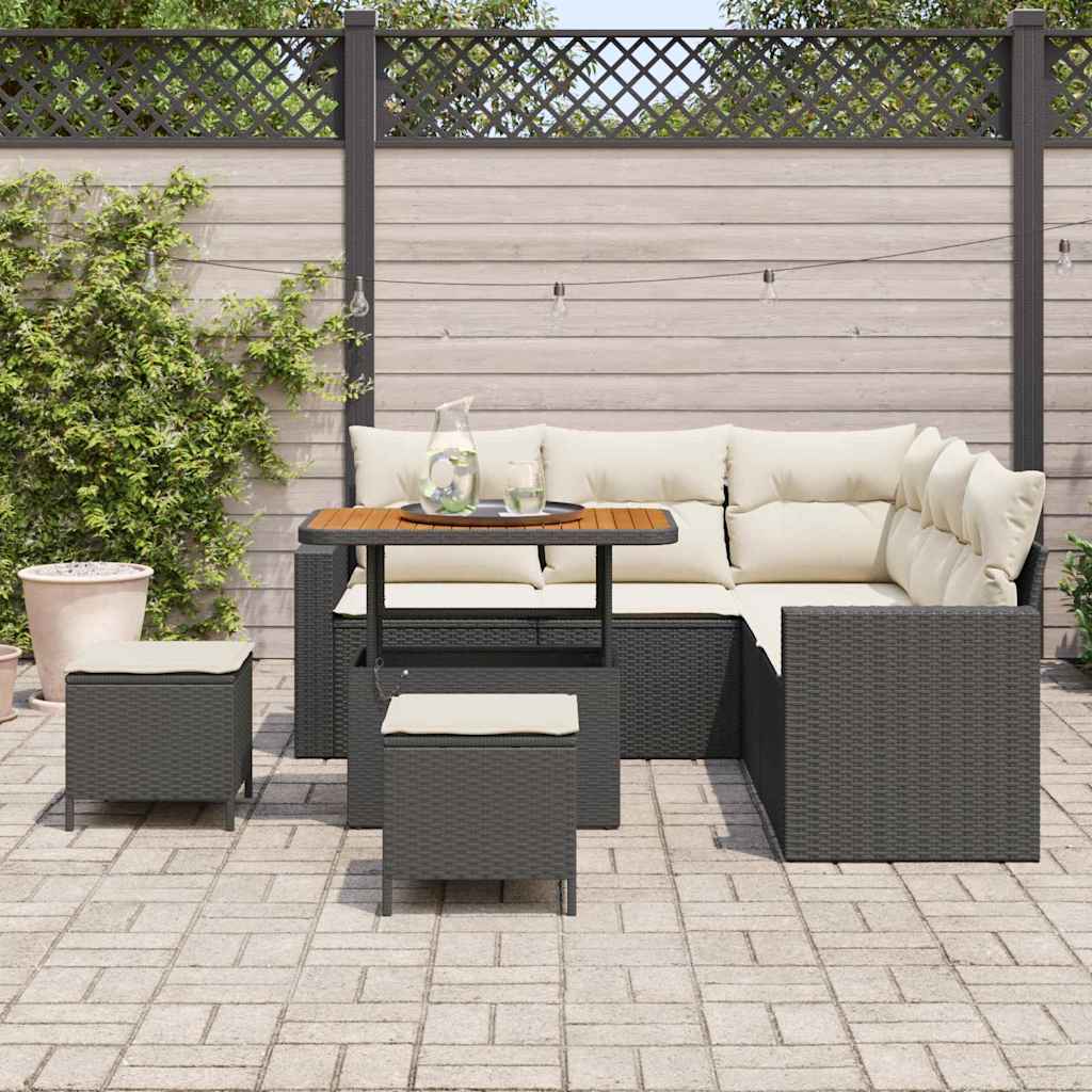 vidaXL Σετ Καναπέ Κήπου 9 pcs Μαύρο και Κρέμα συνθετικό ρατάν