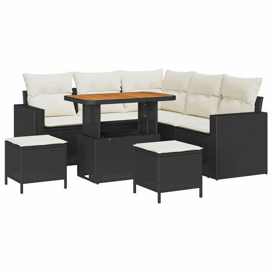 vidaXL Σετ Καναπέ Κήπου 9 pcs Μαύρο και Κρέμα συνθετικό ρατάν