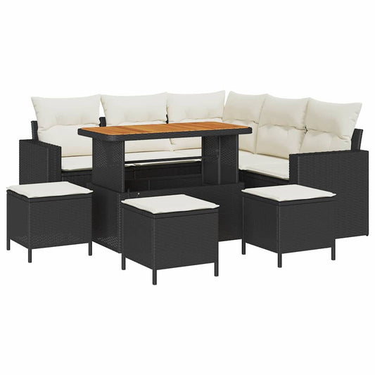 vidaXL Σετ Καναπέ Κήπου 10 pcs Μαύρο και Κρέμα συνθετικό ρατάν