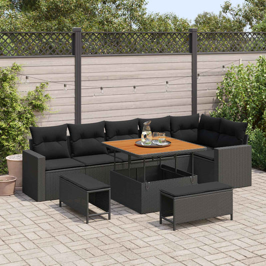 vidaXL Σετ Καναπέ Κήπου με μαξιλάρι 11 pcs Μαύρο συνθετικό ρατάν