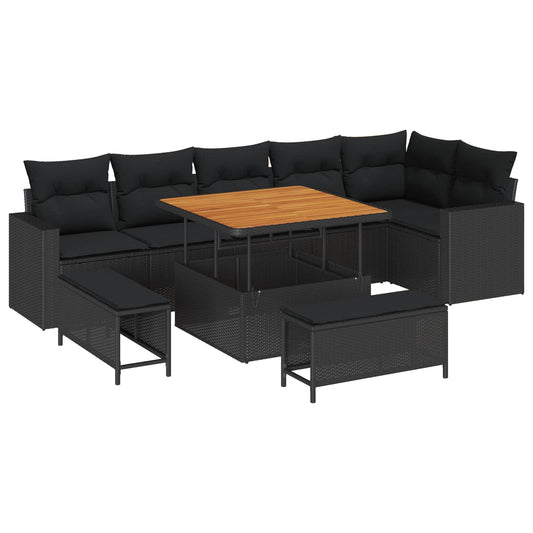 vidaXL Σετ Καναπέ Κήπου με μαξιλάρι 11 pcs Μαύρο συνθετικό ρατάν