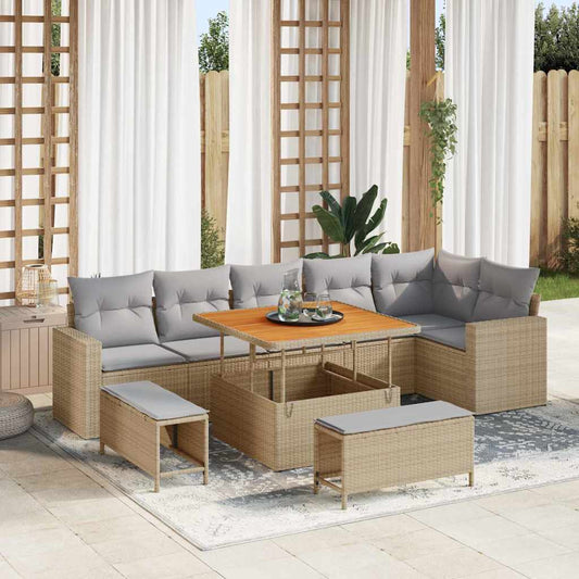 vidaXL Σετ Καναπέ Κήπου 11 pcs Μπέζ και Ανοιχτό Γκρι συνθετικό ρατάν