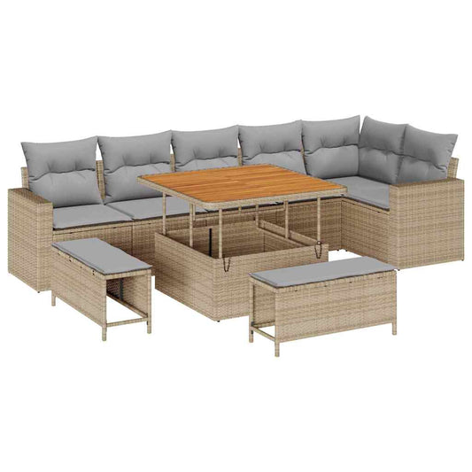 vidaXL Σετ Καναπέ Κήπου 11 pcs Μπέζ και Ανοιχτό Γκρι συνθετικό ρατάν