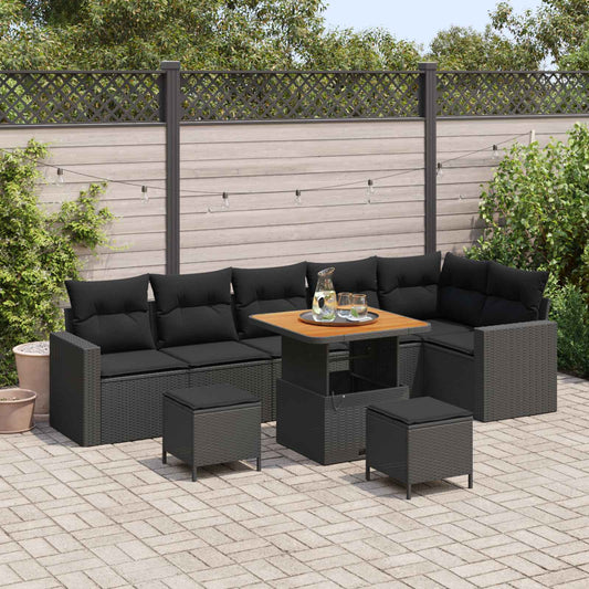 vidaXL Σετ Καναπέ Κήπου με μαξιλάρι 11 pcs Μαύρο συνθετικό ρατάν