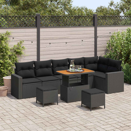 vidaXL Σετ Καναπέ Κήπου με μαξιλάρι 11 pcs Μαύρο συνθετικό ρατάν