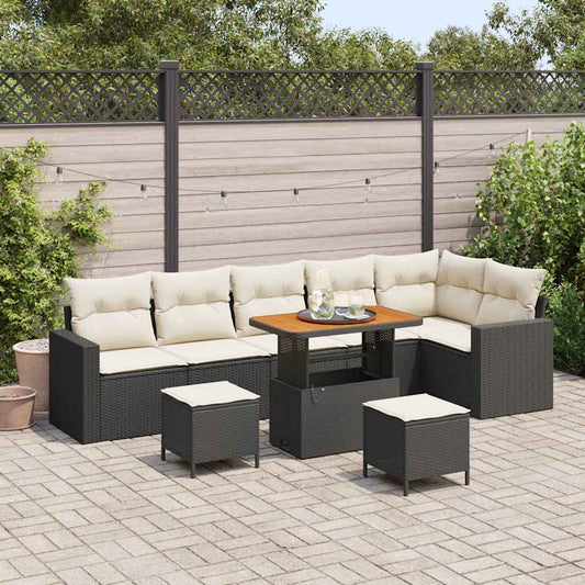 vidaXL Σετ Καναπέ Κήπου 11 pcs Μαύρο και Κρέμα συνθετικό ρατάν