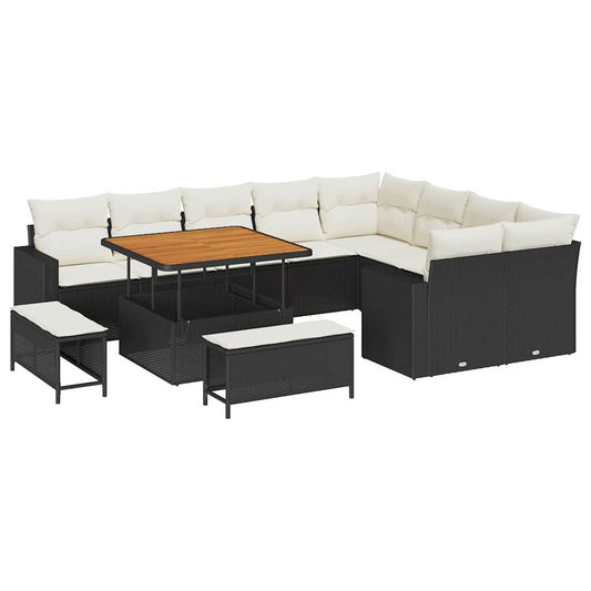 vidaXL Σετ Καναπέ Κήπου 13 pcs Μαύρο και Κρέμα συνθετικό ρατάν