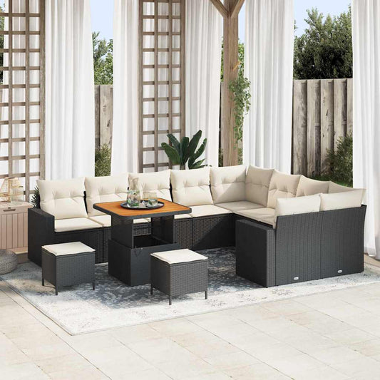 vidaXL Σετ Καναπέ Κήπου 13 pcs Μαύρο και Κρέμα συνθετικό ρατάν